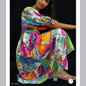 Anthropologie + Farm Rio Rainbow Leaves Midi Dress